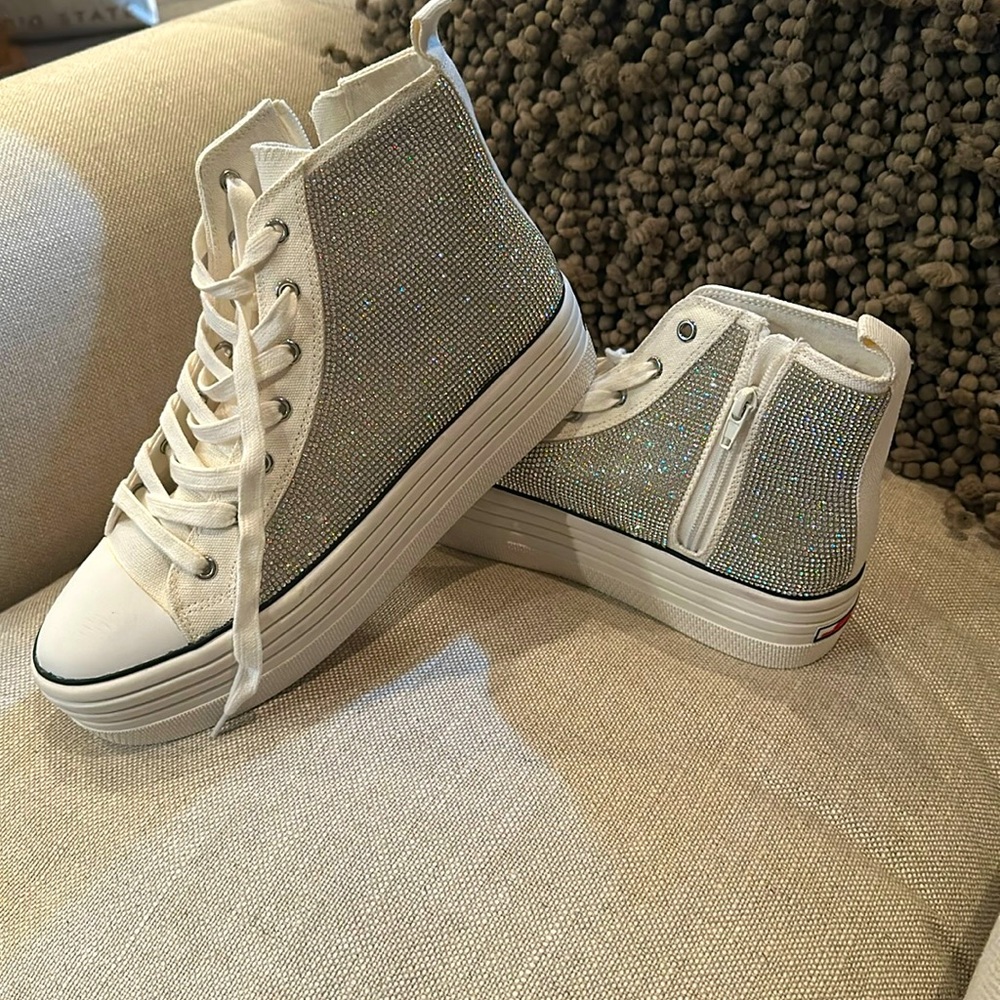 Rhinestone high top sneakers by Steve Madden! Sold out size 10M